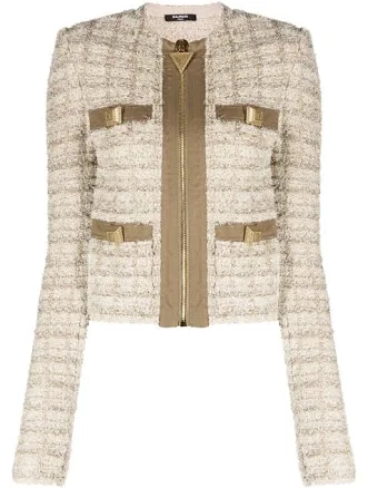 Balmain Women's Bouclé Button-Embellished Tweed Jacket