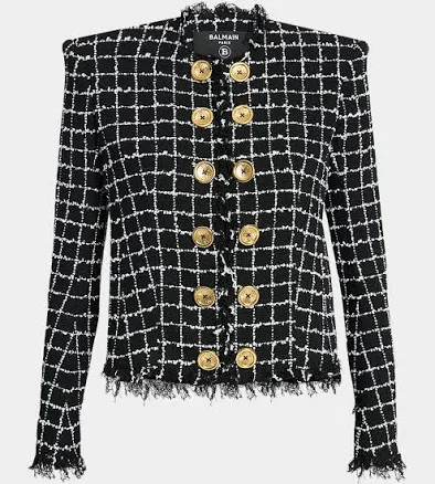 Balmain Women's Frayed Checked Tweed Jacket
