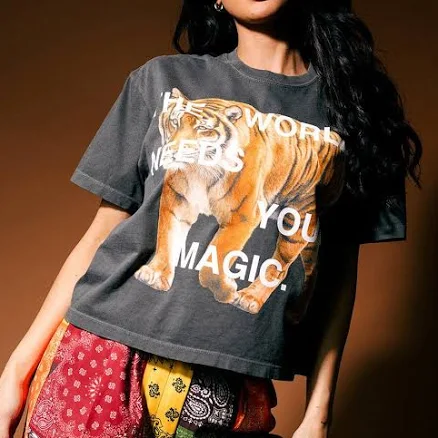 TWNYM Fierce Tiger Crop Tee in Charcoal