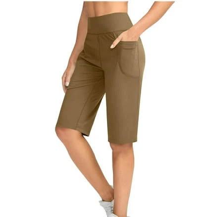 Einccm Women's Bermuda Shorts Knee Length with Pockets High Waisted Long Shorts for Women's Stretch Casual Walking