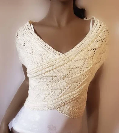 Hand Knitted Cotton Lace Knit Cross Vest