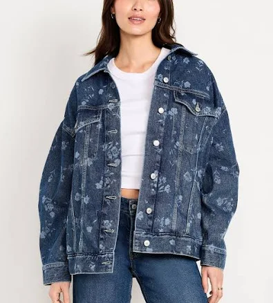 Old Navy Women's Oversized Floral Print Trucker Jacket