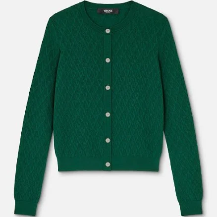Versace Jacquard Viscose Knit Fitted Cardigan