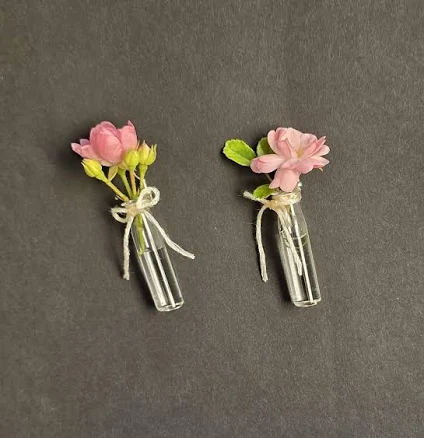 Live Flower Vase Earrings with Bow