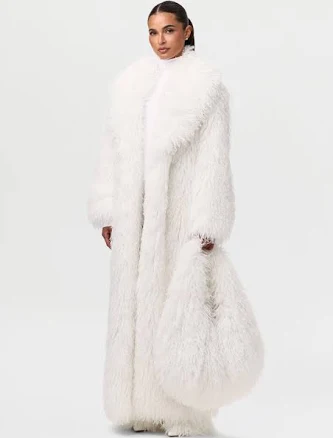 Naked Wardrobe Women's Faux Fur Plush Long Coat