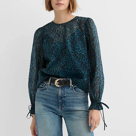Loft Women's Leopard Print Ruffle Tie Cuff Blouse