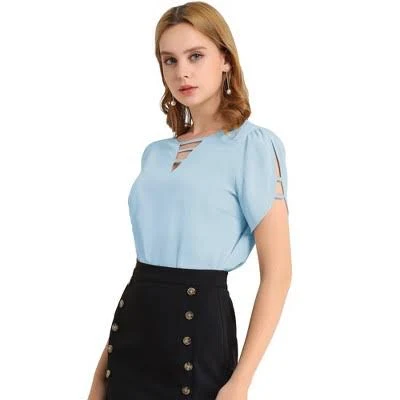 Inspire CHIC Women's Cutout Round Neck Cap Sleeve Top