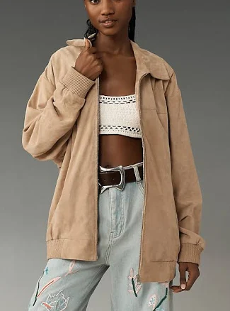 CADEN Oversized Suede Bomber Jacket