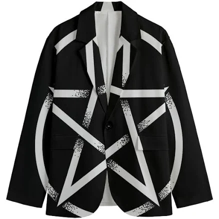 Men's Cotton Blazer with Pentagram Symbol Print