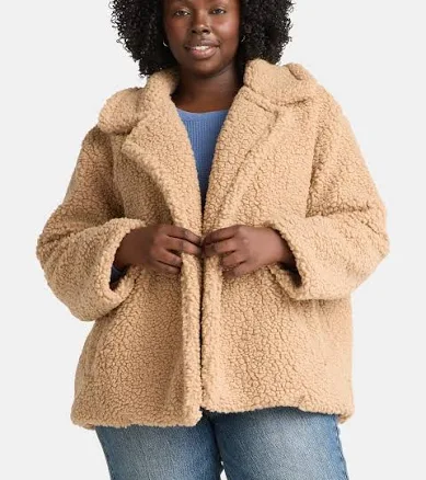 Time and Tru Women's Plus Teddy Double Breasted Jacket