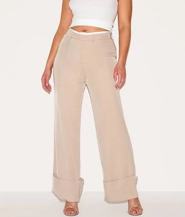 PrettyLittleThing Women's Tailored Double Waistband Turn Up Trousers
