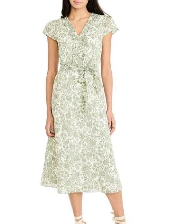 Maggy London Women's Floral Ruffle Cap Sleeve Midi Dress