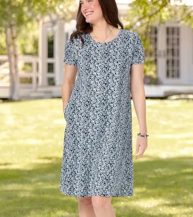 Vermont Country Store Women's Fresh Florals Cotton Knit A-Line Midi Dress