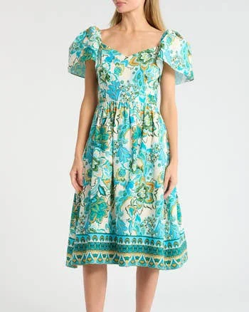 Vince Camuto Flutter Sleeve Cotton Midi Dress