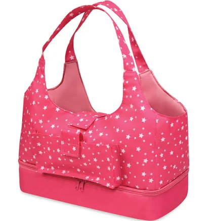 Badger Basket On-the-Go Doll Tote and Storage Bag (Pink Stars)