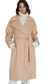 New $498 Club Monaco Tie Wrap Wool Trench Winter Coat light Camel Women XS