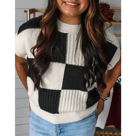 Checkered Short Sleeve Sweater