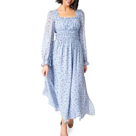 Gibsonlook Women's Floral Print Shirred Long Sleeve Maxi Dress