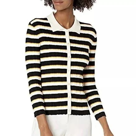Theory Striped Rib-knit Button Down Cardigan Sweater Size Xs