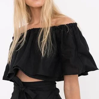 Bardot Off the Shoulder Linen Crop Top