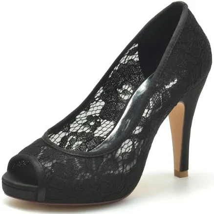 Lace Stiletto Peep Toe Platform Pumps