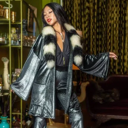 Metallic Sparkle Velvet Kimono Robe