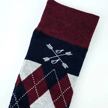The Highlands Navy Cranberry & Grey Argyle Men's Dress Sock