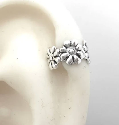 Ear Cuff Earring Women 925 Sterling Silver Flower Daisy Design Upper Ear