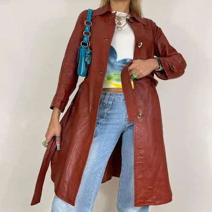 Vintage 70s Leather Trench Coat