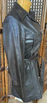 Vintage 70s Retro Genuine Leather Long Jacket Belted Trench Coat