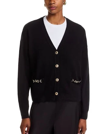 C by Bloomingdale's Women's Cashmere Hardware Trim V Neck Cardigan