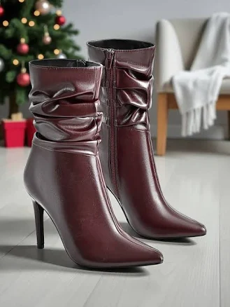 Women's Stylish Pointed Toe Ruched Suede Boots