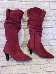 Size 8 Women's Slouch Boots Burgundy Below the Knee Hot in Hollywood