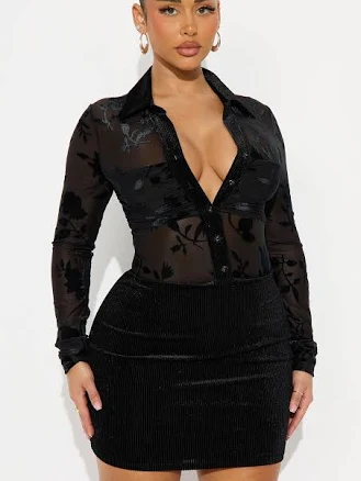 Fashion Nova Celine Collar Flocked Mini Dress