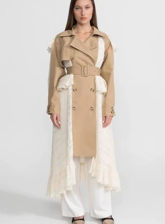 Longline Lace Trench Coat with Belted Waist