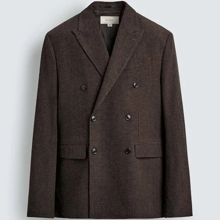 Zara Men's Wool Blend Double Breasted Blazer
