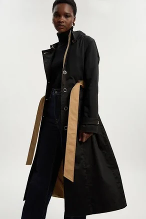 Karen Millen Women's Color Block Belted Tailored Trench Coat