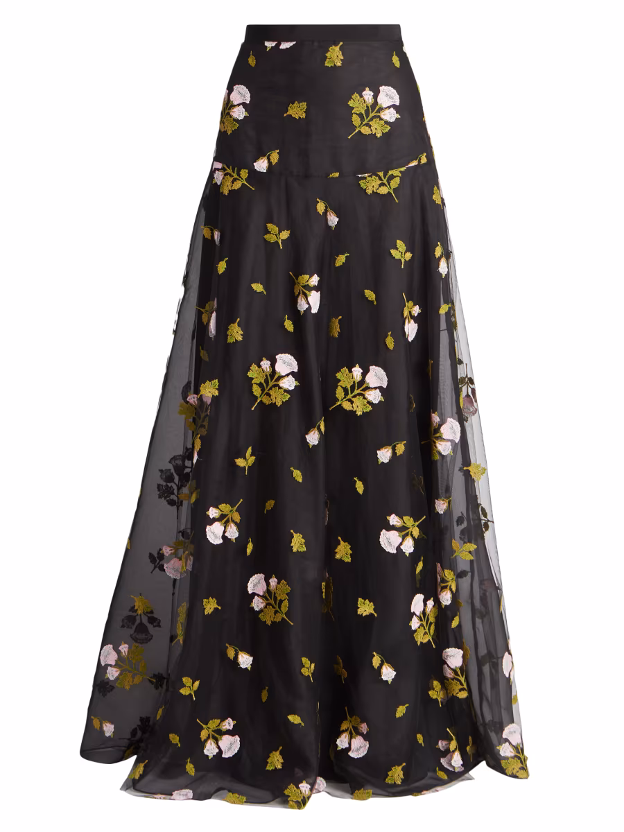 Embroidered Tulle Maxi Skirt