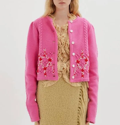EENK Titi Floral Puff Sleeve Knit Cardigan