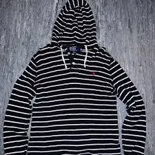 Polo by Ralph Lauren Black and White Striped Hoodie Sweatshirt