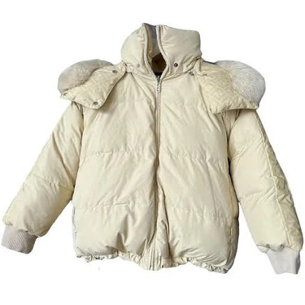 Fendi Down Jacket Reversible FF Motif Cream Polyester Small