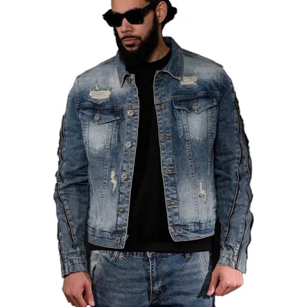 Vicious Mens Rip & Repair Denim Jacket VC729 Blue XL
