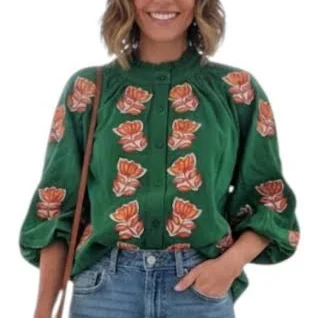 Ruffle Neck Button-Up