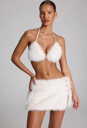 Oh Polly Buckle-Detail Faux Fur Micro Mini Skirt