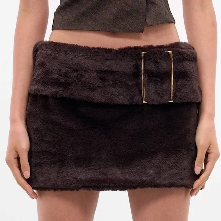 ROWEN ROSE H. Lorenzo Fur Belted Mini Skirt