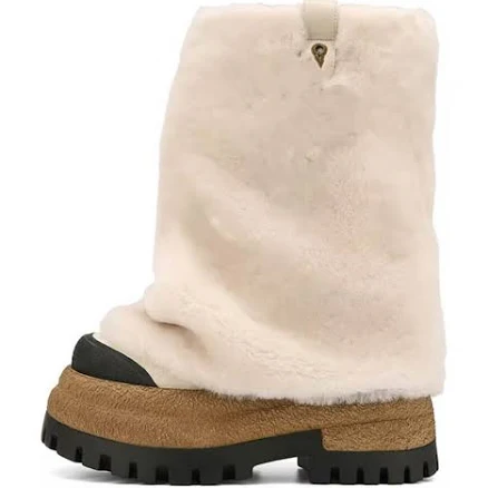 Shearling Fold Over Round Toe Chunky Platform Boots