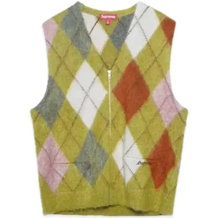 Supreme Brushed Argyle Zip Up Vest "Olive"