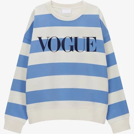 VOGUE Sweatshirt Sky Blue Striped Embroidered Logo