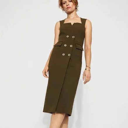 White House Black Market Women's Square Neck Tailored Midi Dress