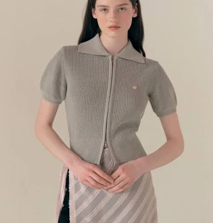 ROLAROLA COLLAR HALF KNIT ZIP UP